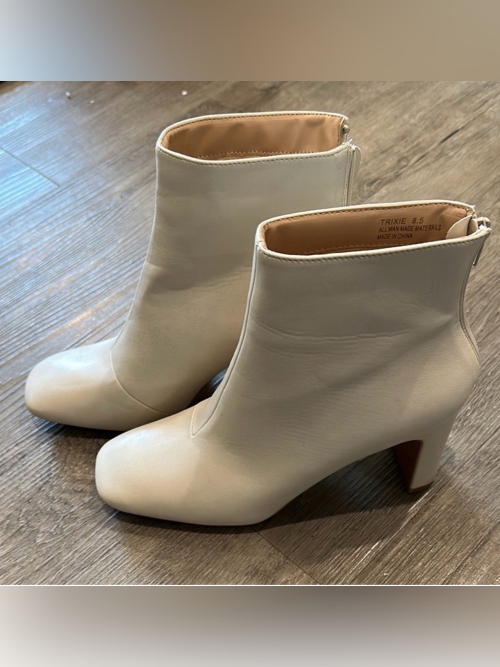 Lulu's Cream Chunky Heel Ankle Boots